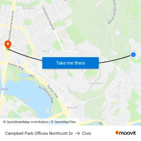 Campbell Park Offices Northcott Dr to Civic map