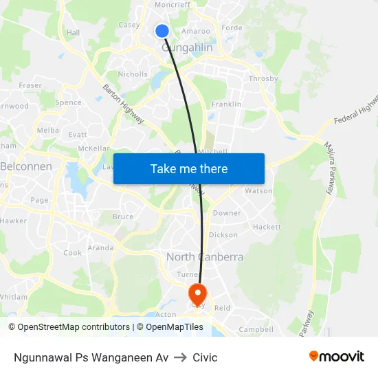 Ngunnawal Ps Wanganeen Av to Civic map