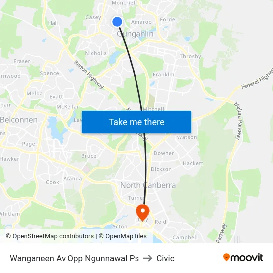 Wanganeen Av Opp Ngunnawal Ps to Civic map