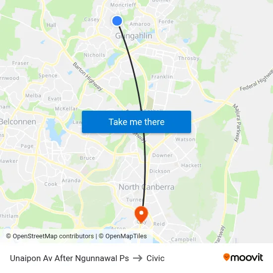 Unaipon Av After Ngunnawal Ps to Civic map