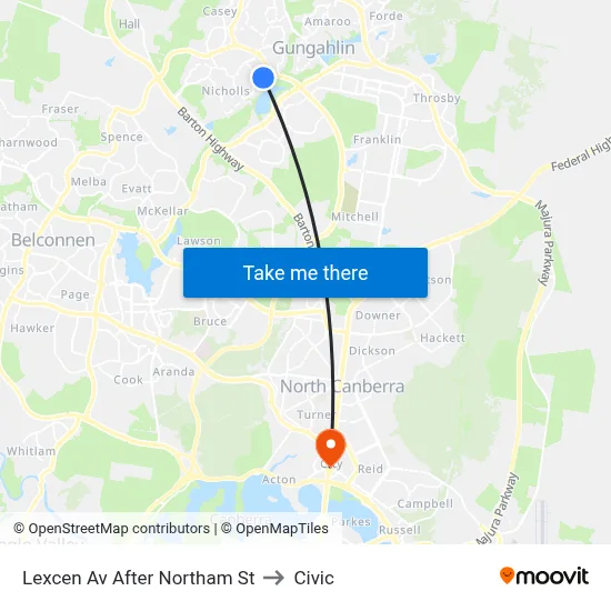 Lexcen Av After Northam St to Civic map