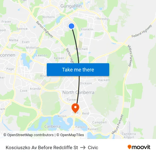 Kosciuszko Av Before Redcliffe St to Civic map