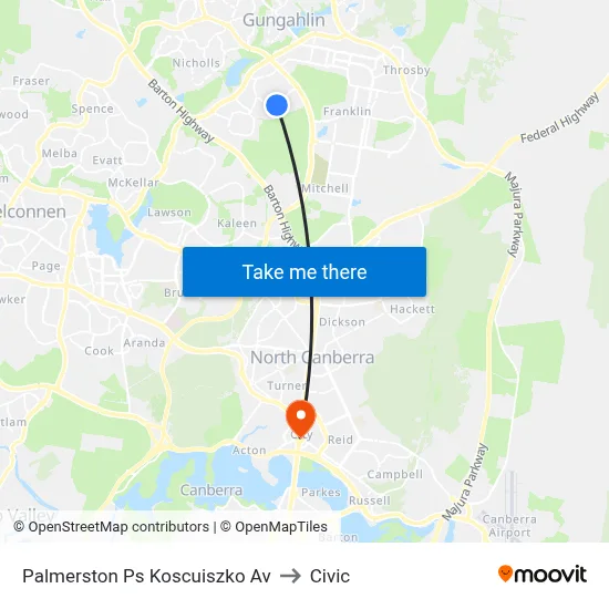 Palmerston Ps Koscuiszko Av to Civic map