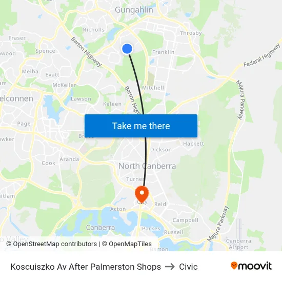 Koscuiszko Av After Palmerston Shops to Civic map