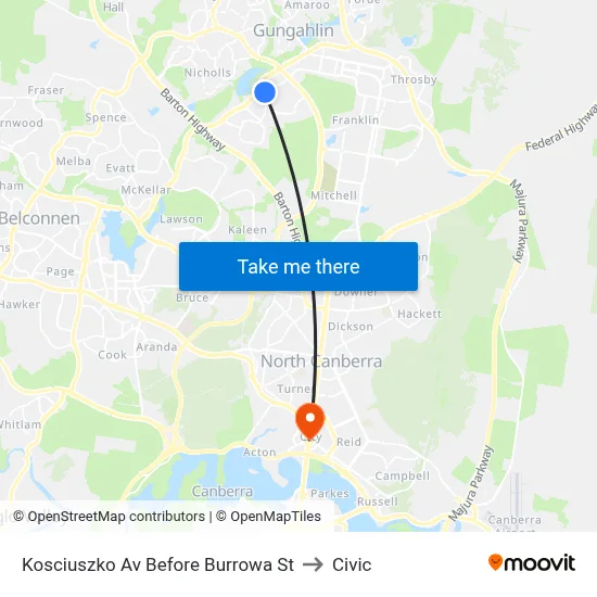 Kosciuszko Av Before Burrowa St to Civic map