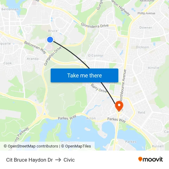 Cit Bruce Haydon Dr to Civic map