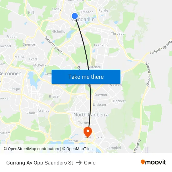 Gurrang Av Opp Saunders St to Civic map