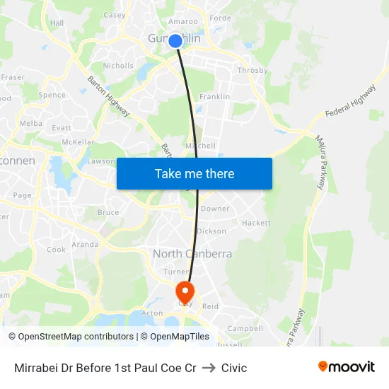 Mirrabei Dr Before 1st Paul Coe Cr to Civic map