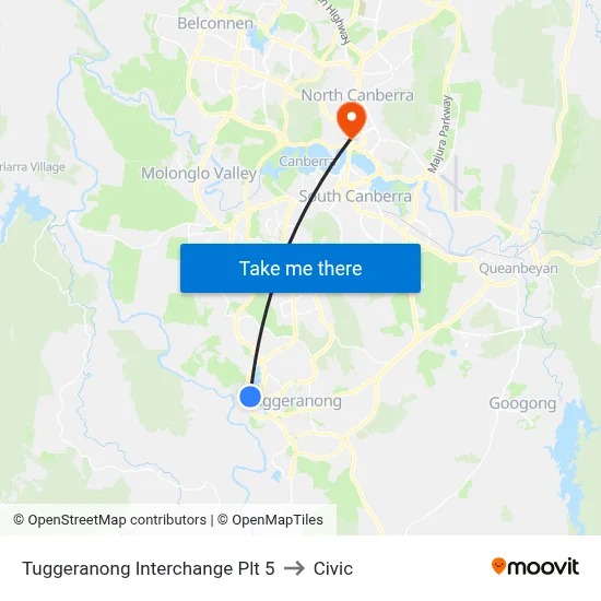 Tuggeranong Interchange Plt 5 to Civic map