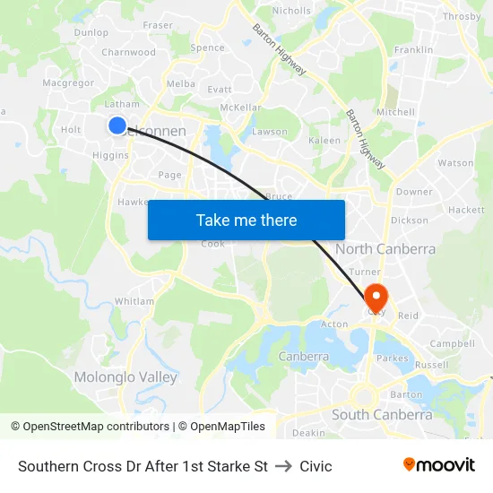 Southern Cross Dr After 1st Starke St to Civic map