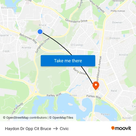 Haydon Dr Opp Cit Bruce to Civic map