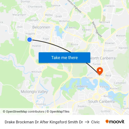 Drake Brockman Dr After Kingsford Smith Dr to Civic map