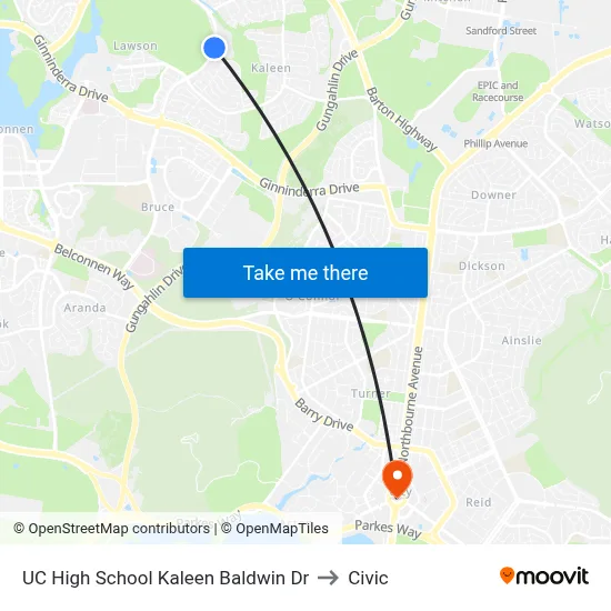 UC High School Kaleen Baldwin Dr to Civic map