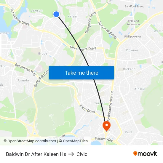 Baldwin Dr After Kaleen Hs to Civic map