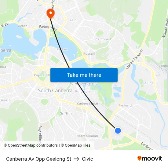 Canberra Av Opp Geelong St to Civic map