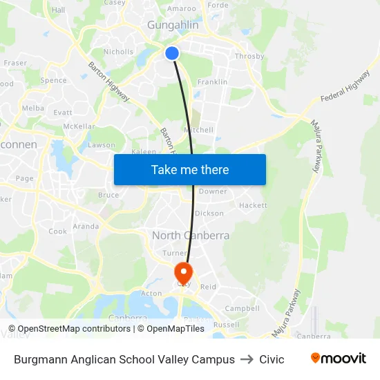 Burgmann Anglican School Valley Campus to Civic map