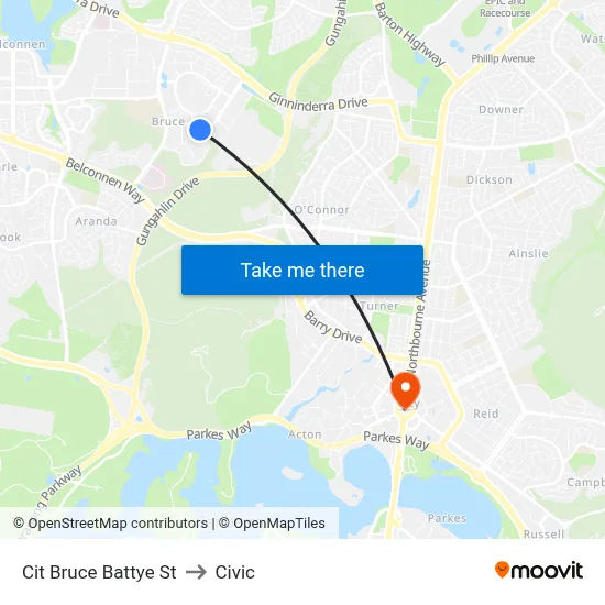 Cit Bruce Battye St to Civic map