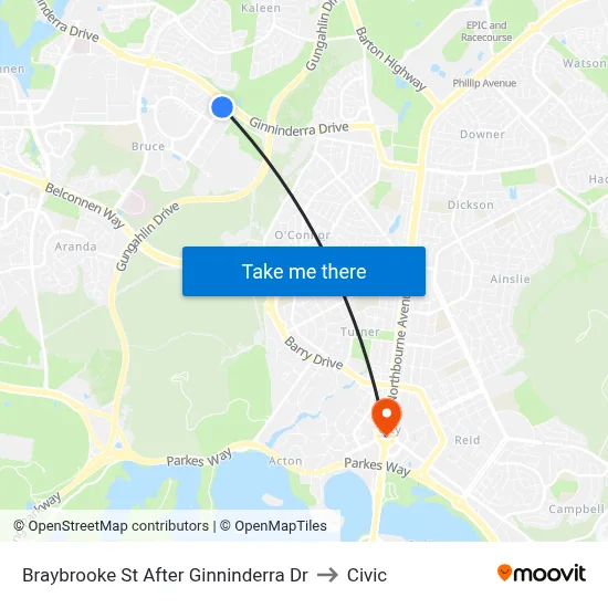 Braybrooke St After Ginninderra Dr to Civic map