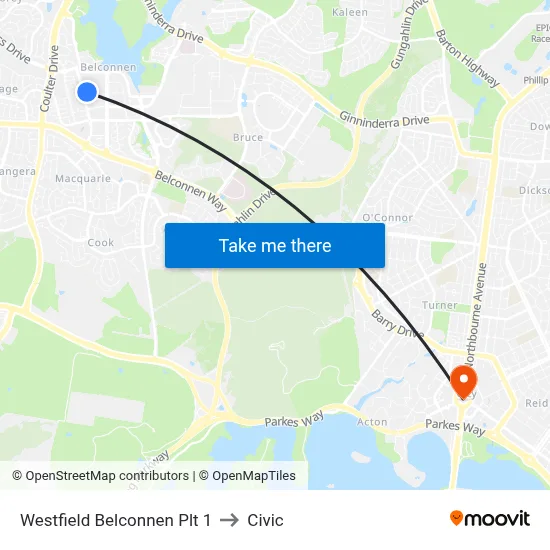 Westfield Belconnen Plt 1 to Civic map