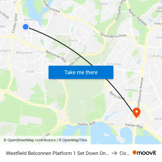 Westfield Belconnen Platform 1 Set Down Only to Civic map