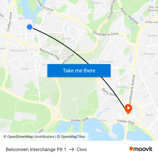 Belconnen Interchange Plt 1 to Civic map