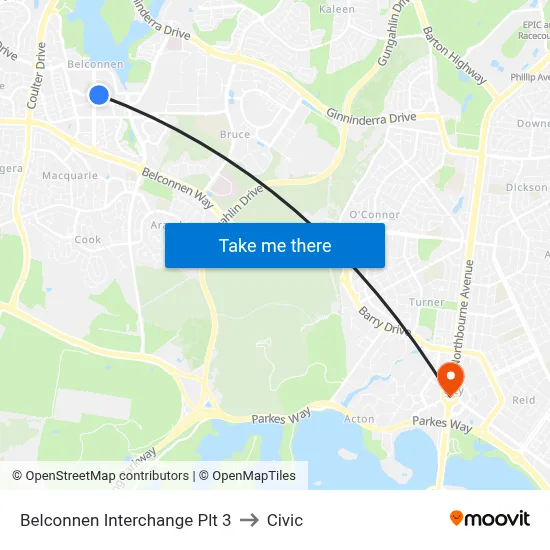 Belconnen Interchange Plt 3 to Civic map