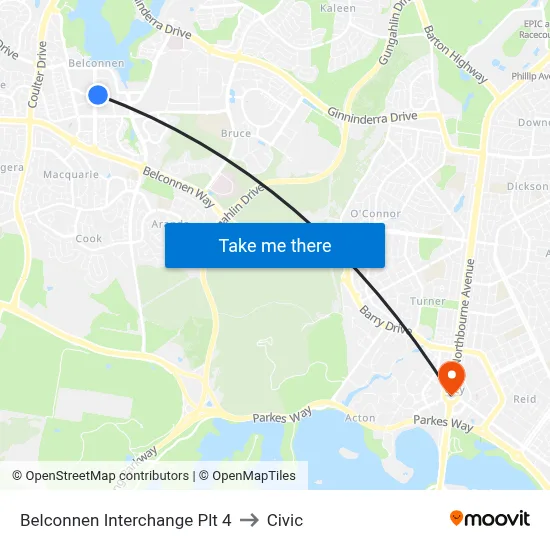 Belconnen Interchange Plt 4 to Civic map