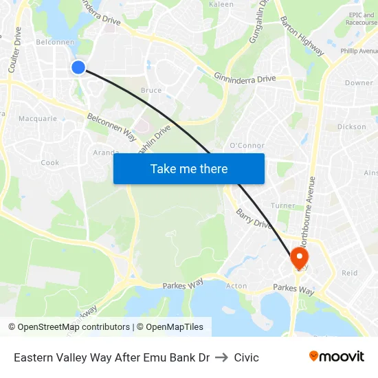 Eastern Valley Way After Emu Bank Dr to Civic map