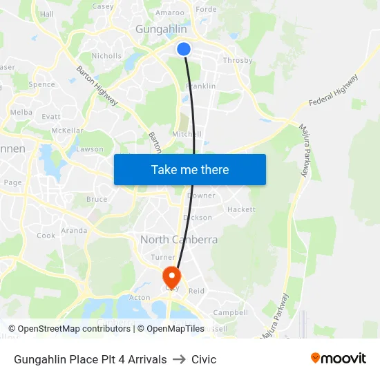 Gungahlin Place Plt 4 Arrivals to Civic map