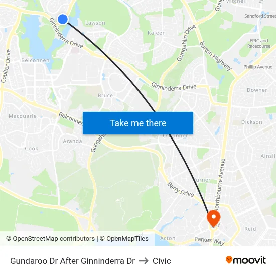 Gundaroo Dr After Ginninderra Dr to Civic map