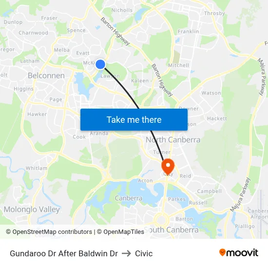 Gundaroo Dr After Baldwin Dr to Civic map
