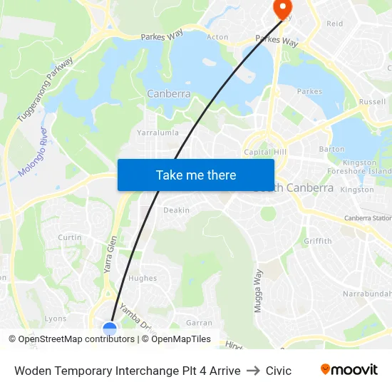 Woden Temporary Interchange Plt 4 Arrive to Civic map