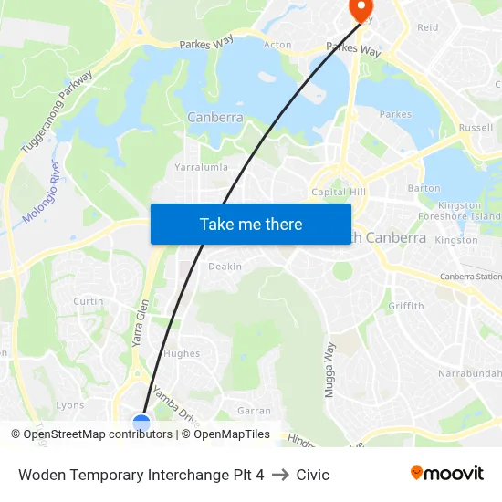 Woden Temporary Interchange Plt 4 to Civic map