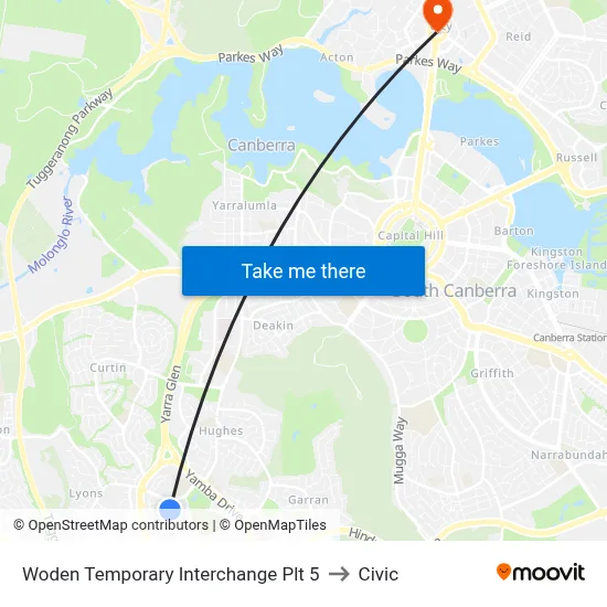 Woden Temporary Interchange Plt 5 to Civic map