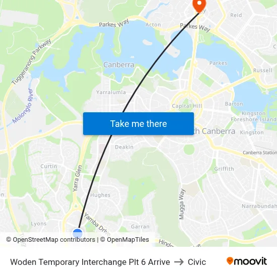 Woden Temporary Interchange Plt 6 Arrive to Civic map