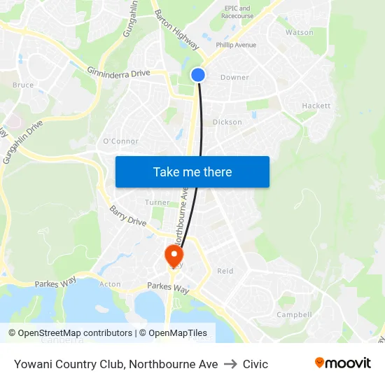 Yowani Country Club, Northbourne Ave to Civic map