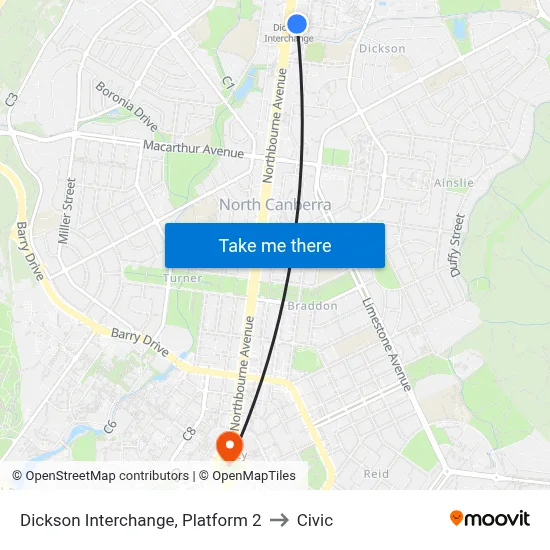 Dickson Interchange, Platform 2 to Civic map
