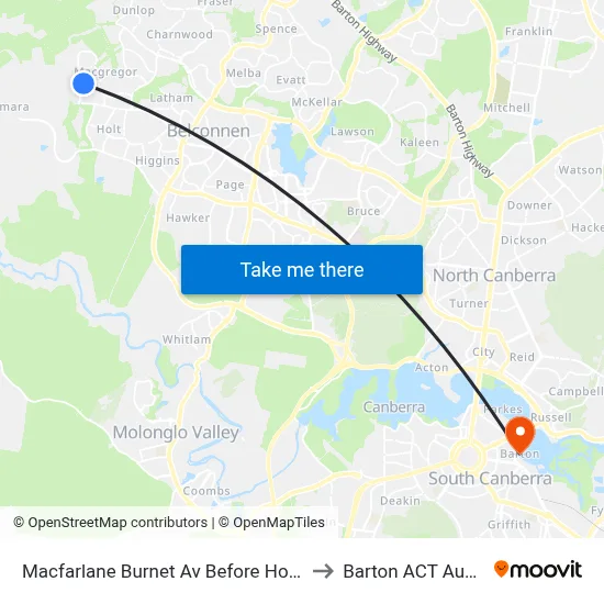 Macfarlane Burnet Av Before Hollows Cct to Barton ACT Australia map