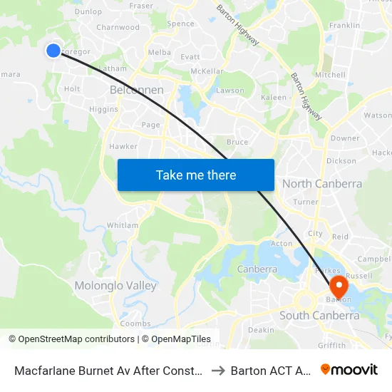 Macfarlane Burnet Av After Constance Stone St to Barton ACT Australia map