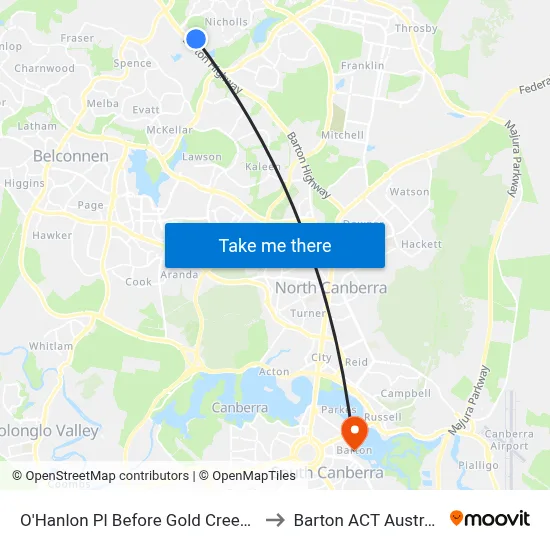 O'Hanlon Pl Before Gold Creek Rd to Barton ACT Australia map