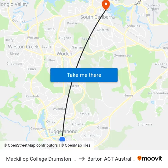 Mackillop College Drumston St to Barton ACT Australia map