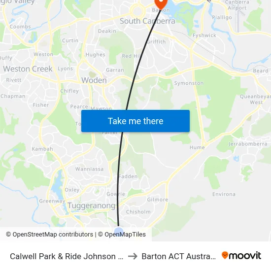 Calwell Park & Ride Johnson Dr to Barton ACT Australia map