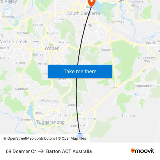 69 Deamer Cr to Barton ACT Australia map