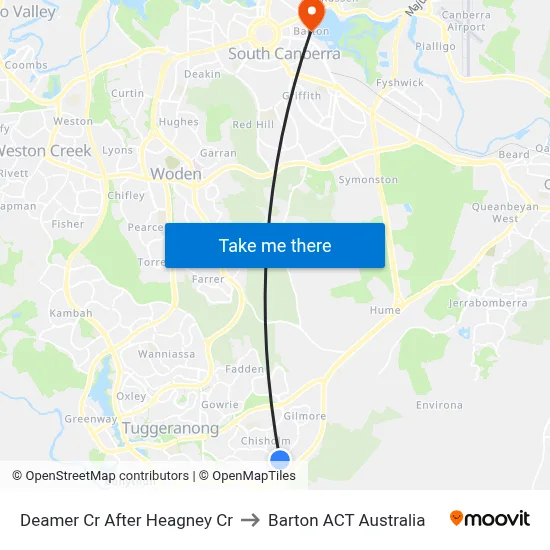 Deamer Cr After Heagney Cr to Barton ACT Australia map