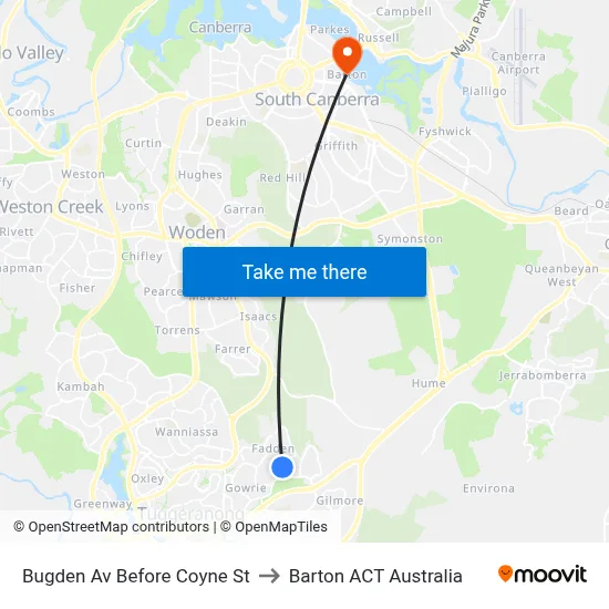 Bugden Av Before Coyne St to Barton ACT Australia map