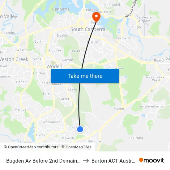Bugden Av Before 2nd Demaine Cr to Barton ACT Australia map