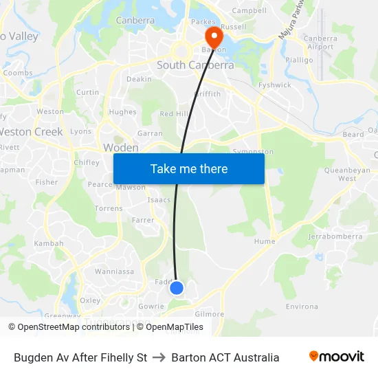 Bugden Av After Fihelly St to Barton ACT Australia map