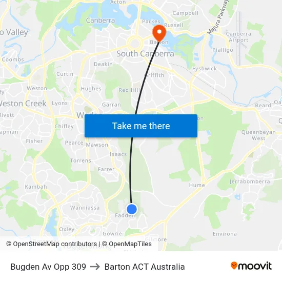 Bugden Av Opp 309 to Barton ACT Australia map