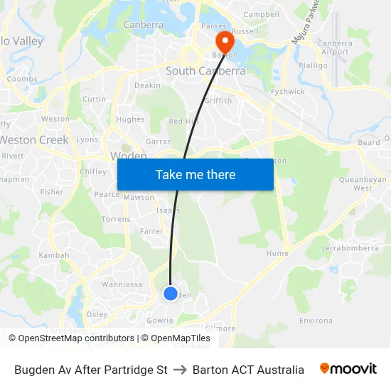 Bugden Av After Partridge St to Barton ACT Australia map