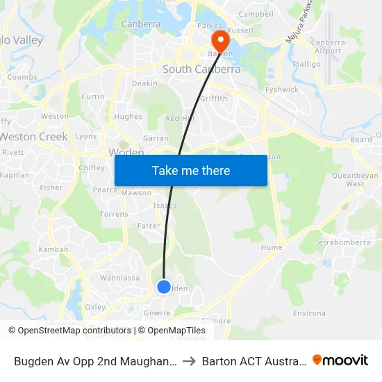 Bugden Av Opp 2nd Maughan Cr to Barton ACT Australia map
